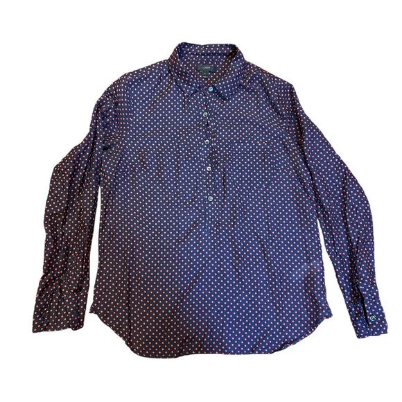 J. CREW Navy Red Polka Dot Popover Silk Cotton Blend Tunic Twee Career Blouse 6 - Picture 5 of 9